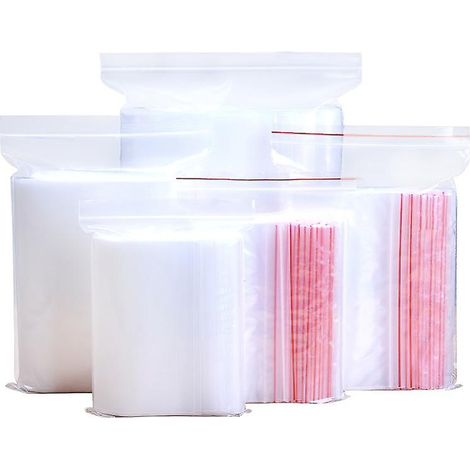 100 sachets en PE à fermeture automatique, transparents, 40x60 mm, pour aliments secs (1/2)