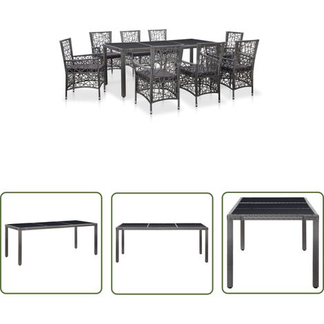 The Living Store Ensemble à manger d'extérieur 9 pcs Résine tressée Gris - Ensemble Salon De Jardin - Meubles De Jardin - Table Et Chaises - Résine Tressée - Set De Jardin (1/5)