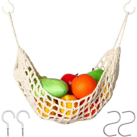 Hängender Obstkorb für unter den Küchenschrank, 40 x 30 cm Aufbewahrungsnetz mit Haken für Bananen und Gemüse, Küchenorganizer