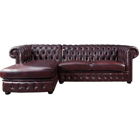 Divano angolare chesterfield  100% pelle di bufalo Cherry Angolo a sinistra - BRENTON