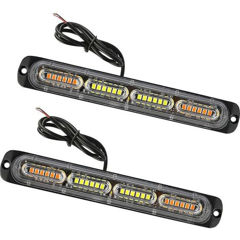 Barre lumineuse stroboscopique de signalisation d'urgence pour camions et automobiles à 24 LED (2 pièces - blanc) (1/5)