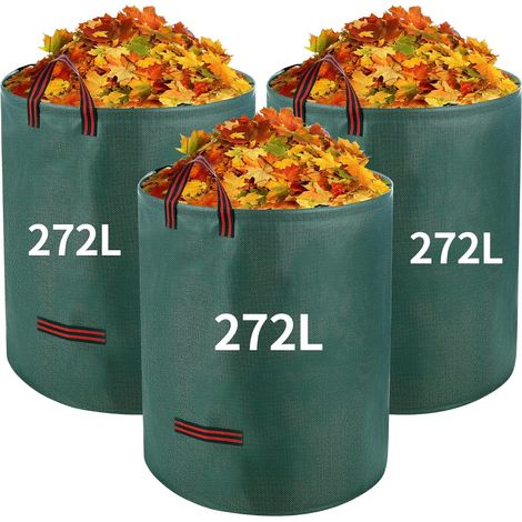 3 x 272 L Green Garden Waste Sacks, Green Waste Garden Bag, Foldable and Portable, Big Bag Suitable for Leaves, Lawn Waste, Garden Waste (1/5)