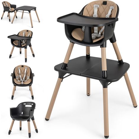 COSTWAY 4 in 1 Baby Highchair Infant Feeding Seat Kids Table&Chair Set-Coffee (1/5)