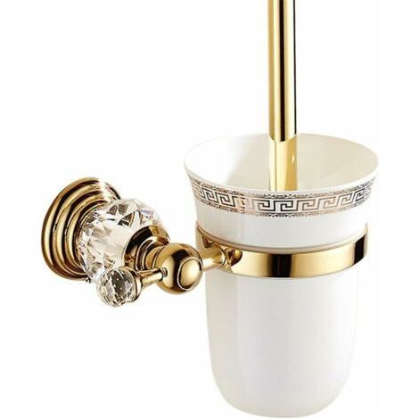 Porte Brosse Toilettes en métal avec verre poli et Set Toilettes Accessoires WC Design Or Fixation Murale et Finition Doré Style Européen por Salle de Bain (1/5)