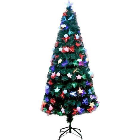 6FT Pre-Lit Green Fibre Optic Artificial Christmas Tree with Metal Stand (1/5)