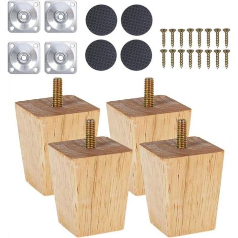 Pieds De Meuble en Bois Coniques - 4 Pièces pour Canapé, TV, Lit, Table à Manger, Sièges, Fauteuil - Remplacement (Carré, 8cm) (1/5)