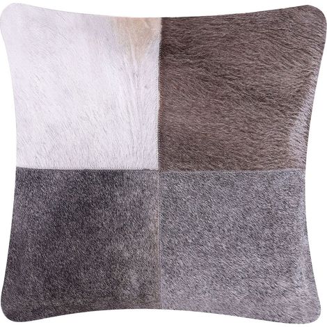 Dekokissen NELLAD Echtleder 45 x 45 cm Grau Patchwork