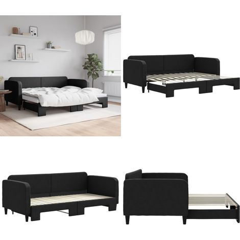 Tagesbett Ausziehbar Schwarz 90x200 cm Stoff - Schlafsofa - Doppelbett - Gästebett - Ausziehbares Bett - Sitzsofa - Home & Living (1/5)