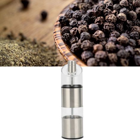 Moulin à poivre cylindrique multifonctionnel en acier inoxydable avec bouteille à assaisonnement inclinée en acrylique (L) (1/5)
