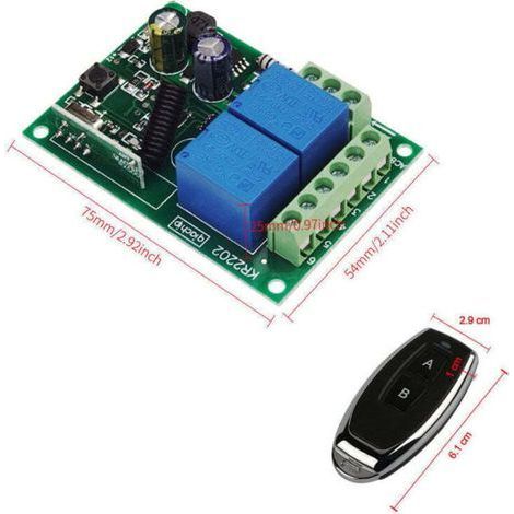 Drahtloser Fernschalter – 433 MHz – 2 Kanäle, 220 V Wechselstrom – mit Empfängerrelais – 2 Fernbedienungen – für Garagentore, Rollläden, Beleuchtung, Pumpen (1/3)