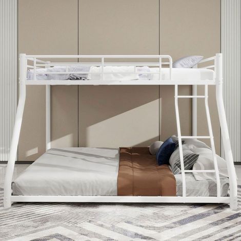 Lit Superposé 90x190/140x190cm en Métal Blanc avec Échelle - lit double - Cadre Robuste, Sommier Silencieux, Barrière de Sécurité (1/5)