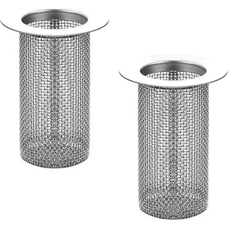 Lot de 2 attrape-cheveux en acier inoxydable pour baignoire, douche, évier de cuisine, salle de bain (80 mm) (1/5)