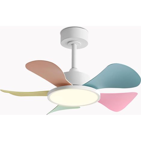 Ventilateur de plafond 76 cm avec lumière LED 40W, 6 vitesses, 5 pales ABS, silencieux, télécommande, pour chambre et salon, Blanc et pales colorées (1/5)