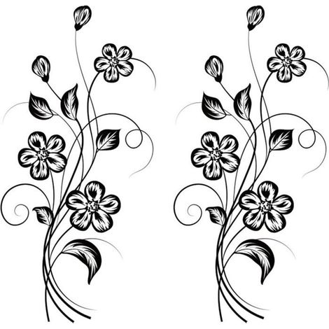 Sticker mural motif vigne fleurs noires (2 pièces), décoration murale pour chambre ou salon (1/4)