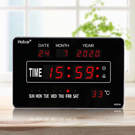 Horloge murale numérique Horloge numérique LED avec date Température Calendrier Horloge de table Horloge de salon 25163cm (1/5)