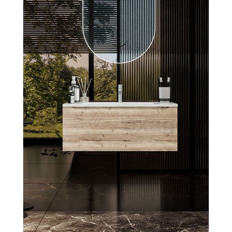 Exagonshop Mobile Bagno rovere 90x50 Amalfi Lavabo Mineralmarmo