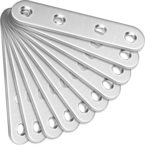 Set of 10 straight supports (80 x 16 x 2 mm) in stainless steel with holes for wood (1/5)