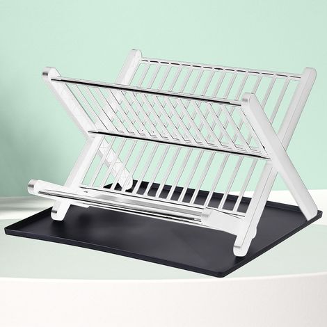 Égouttoir à vaisselle à 2 niveaux, grande capacité, pliable, blanc, pour une utilisation facile et un séchage rapide. (1/5)