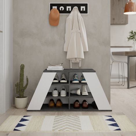 Schuhschrank Pyramide Grau Weiß Melamin 105,5x50x37,5 cm (1/5)