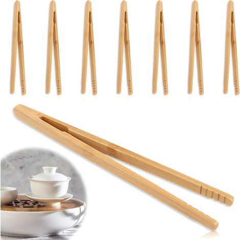 HC Pack of 8 Bamboo Toast Clips, Kitchen Clips, Small 18cm Bamboo Clips, Grill Clips, Wooden Kitchen Tools, Suitable for Grilling Meat, Pastries, Bread, etc.