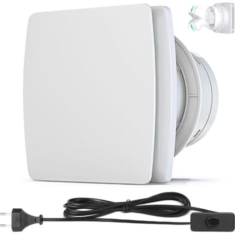 Extracteur d'Air 100mm 12W Ventilateur Salle de Bain Silencieux VMC Câble 3 m, Prise UE et Interrupteur, Moteur Cuivre 34dB 95m³/h, Clapet Anti-Retour, IPX2- pour Cuisine, Cave, Bureau- Blanc (1/5)
