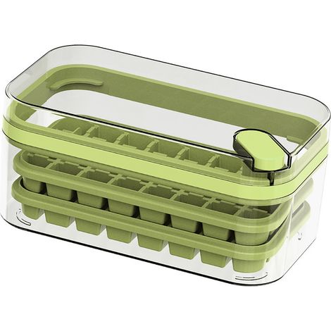 Moule à glaçons double couche 64 pièces bac à glace maison presse libération facile congélateur boîte de rangement vert (1/5)