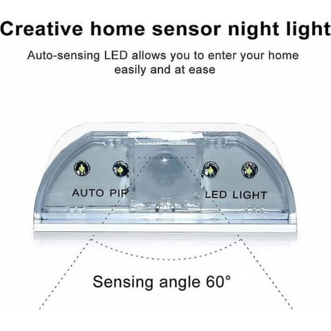 Lampe de porte infrarouge avec détecteur de mouvement, 4 LED, fixation murale, fonctionne sur piles (piles non incluses) - Blanche (1/4)