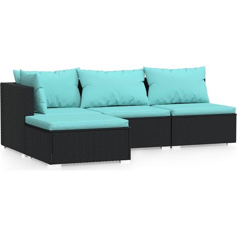 Maison Exclusive - Set Divani da Giardino 4 pz con Cuscini in Polyrattan Nero