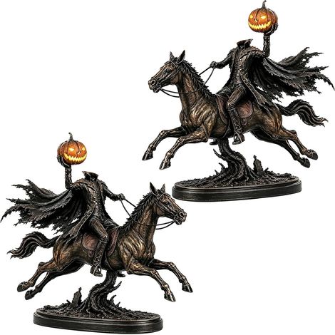 Lot de 2 figurines lumineuses de cavalier sans tête – LED chaud, citrouille, décoration Halloween (1/5)