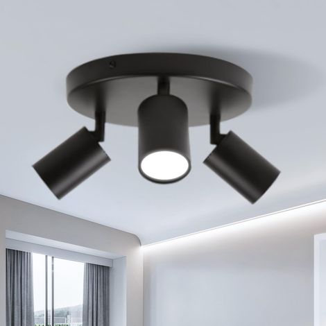 Plafonnier Rond 3 Spots Noir Orientable GU10 sans Ampoule (1/5)