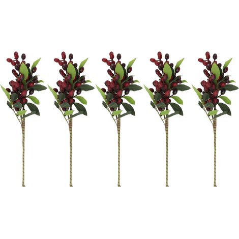 Lot de 5 baies artificielles rouges, avec tiges décoratives, pour salon ou bureau. (1/5)