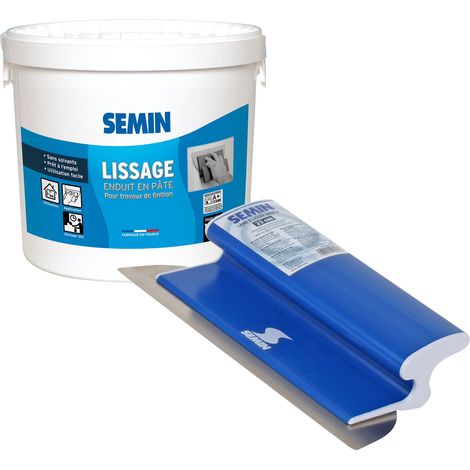 Semin – Enduit de lissage en pâte pour murs et plafonds – Seau de 1,5 kg – Lame CE 78 de 25 cm pour lissage sans bavures (1/5)
