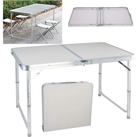 4FT Folding Table, Small Portable Foldable Table with Carrying Handle, 120cm Withe Square, Camping Picnic Table, Fold Up Computer Table for Game, Lightweight Only 10lbs (1/5)