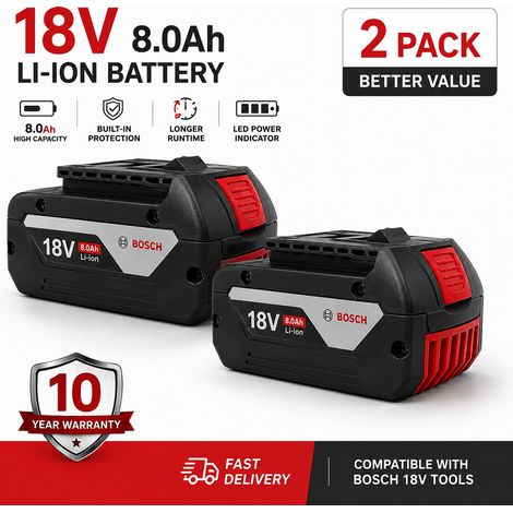 2X 18V8, OAh Ersatzakku fur Bosch Professional Li-Ion Akku mit LED (1/5)
