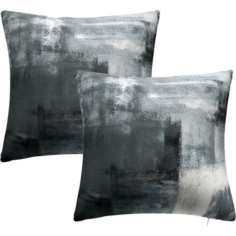 Lot de 2 housses de coussin décoratives contemporaines turquoise et grises, 45 x 45 cm (1/5)
