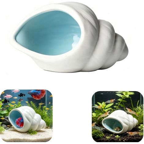 Cachette en céramique Abri pour poissons et crevettes Décoration d'aquarium Grotte en forme de coquillage (blanc, 15 x 8,5 cm) (1/5)
