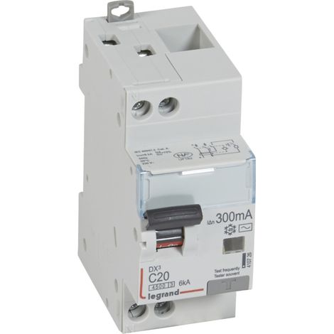 Disjoncteur différentiel DX³4500 arrivée haute et départ bas à vis U+N 230V - 20A typeAC 300mA - courbe C - 2 modules - LEGRAND (1/2)