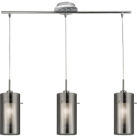 Duo II 3Lt Bar Pendant - Argento satinato e vetro fumé (1/5)