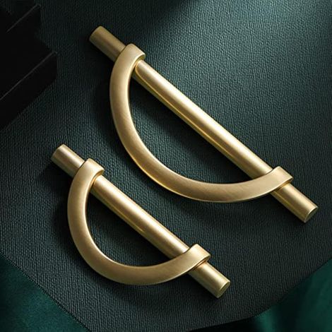 JSSEVN - Set of 4 brushed gold half-moon shaped drawer pulls, dresser drawer pulls, antique cupboard door handles (1/5)