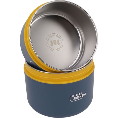 Runde Bento-Lunchbox mit Deckel, auslaufsicherer Edelstahlbeutel, großes Fassungsvermögen, leicht zu reinigender Behälter für Büro und Mikrowelle. (1/5)