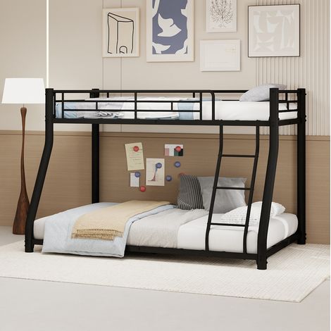 Litera 90x190/140x190 cm de metal negra, ahorra espacio para dormitorio, sin colchón -FLORAGRACE (1/5)