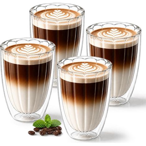 Verres à Latte Macchiato lot de 4 350ml double paroi verre borosilicaté nervuré