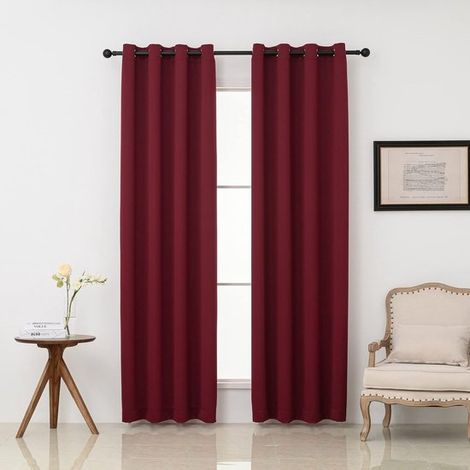 2-teiliges Set bordeauxroter Verdunkelungsvorhänge mit Ringen, 132 x 213 cm, Thermovorhänge (1/5)