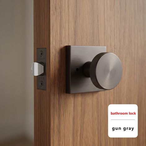 (Serrure de salle de bain grise) Serrure de salle de bain sphérique moletée sans clé avec poignée antidérapante pour rangement intérieur dans les allées de placards. Sans système anti-verrouillage. (1/5)