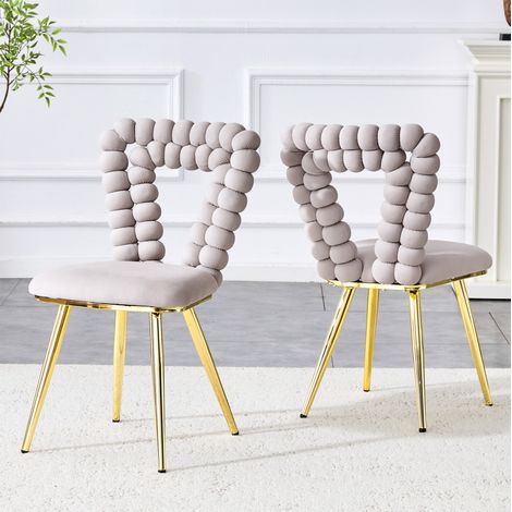 Sedia da sala da pranzo in velluto grigio chiaro, gambe in metallo dorato, set da 2, design geometrico moderno,45×44×85cm (1/5)