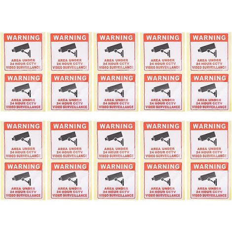 Lot de 20 autocollants de signalisation « Avertissement caméra de vidéosurveillance 24h/24 » pour écoles, bureaux et bâtiments.-8x8cm-As Shown