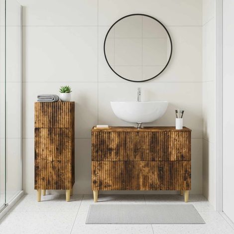 vidaXL 2 Piece Bathroom Cabinet Set ARNHEM Smoked Oak Engineered Wood (1/5)