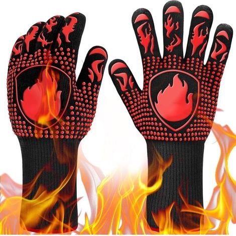 Gants de Barbecue, Gants Four Anti Chaleur Jusqu'à 800°C, Gant Barbecue Résistant à la Chaleur, Gants de Cuisine Antidérapants pour BBQ, la Cuisson, Grill et Cheminée, Rouge (1/5)