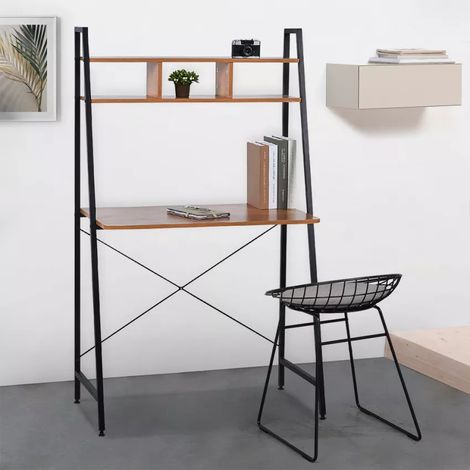 Scrivania design industriale 84x142 legno acciaio con libreria minimale Cactus (1/4)