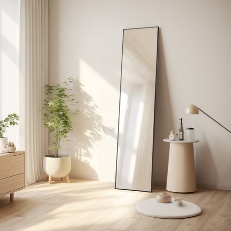 Modern and Elegant Black Thin Frame Full Length Mirror Home Thin Frame Floor Mirror 40cm W x 150cm H